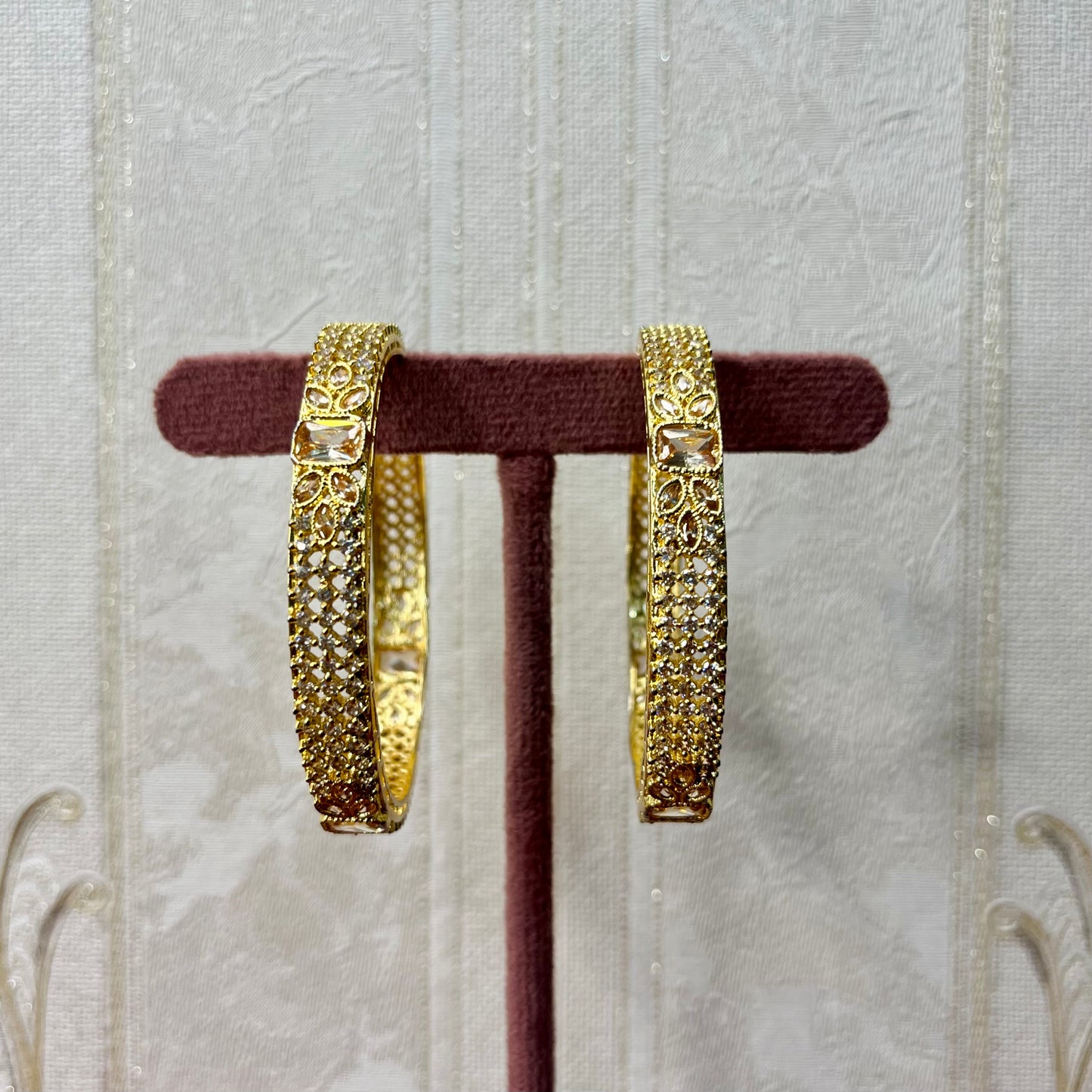 Gold-Plated Bangles with Intricate Stone Detailing – Traditional & Festive Jewelry