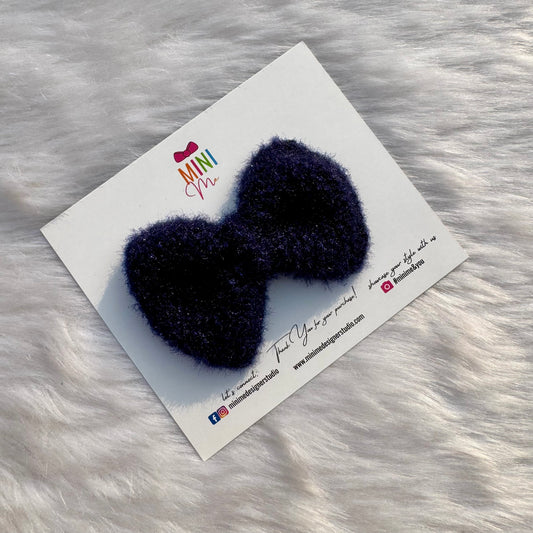 Navy Blue Knitted Bow Hair Clip