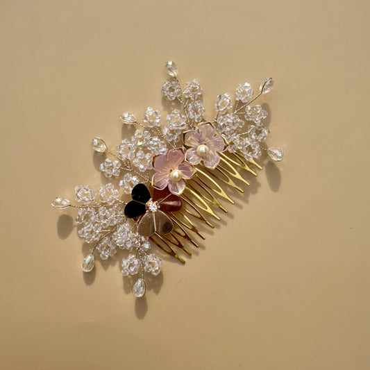 Blossom Garden Hair Comb – Pink & Gold