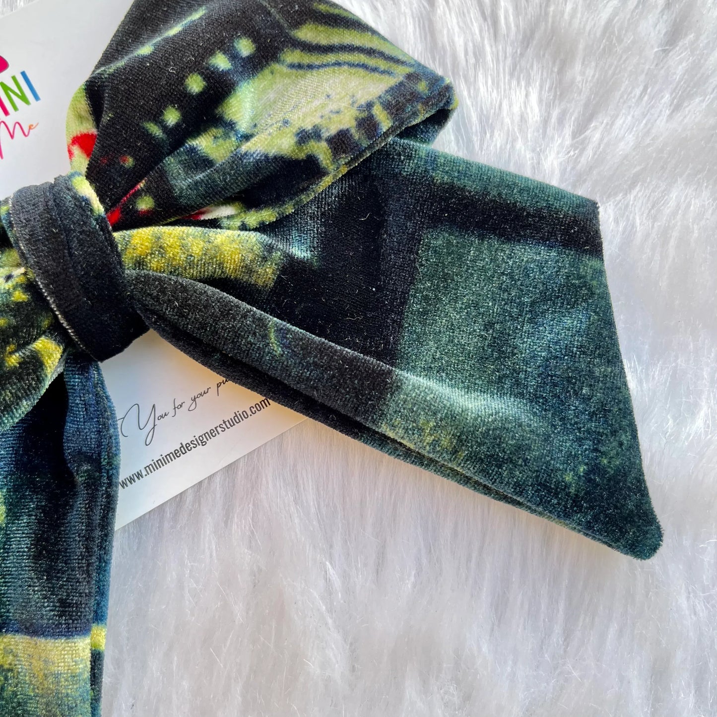 Printed Velvet Green Bow Headband for baby girl