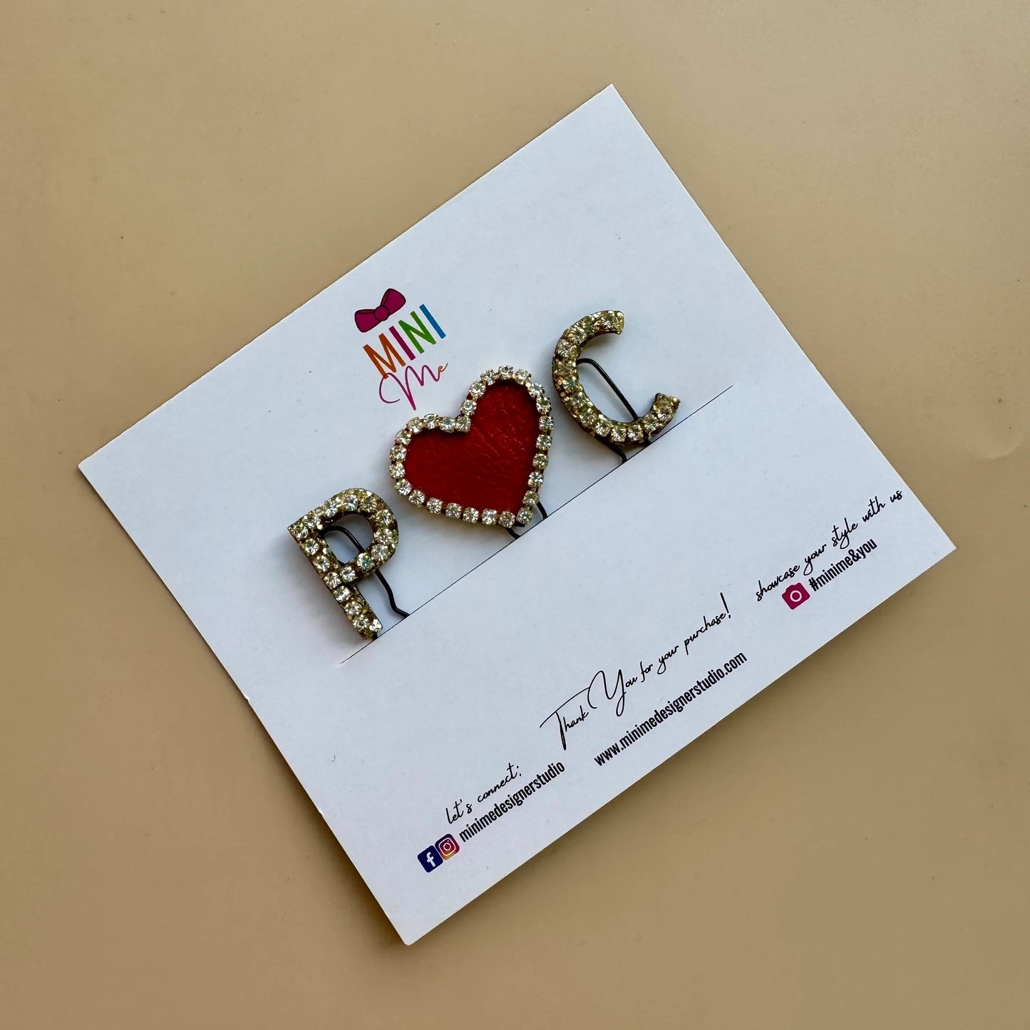 Custom Name Initials with Heart Hair U Pin Set