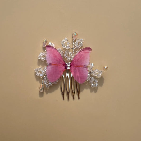 Pink Butterfly Crystal Hair Clips