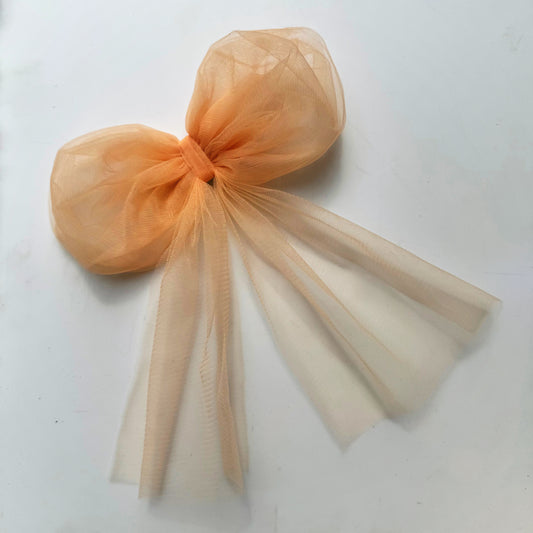 Peach Tulle Big Bow Hair Clip