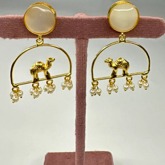 Ivory Gold-Plated Camel Drop Earring with Pearl Danglers