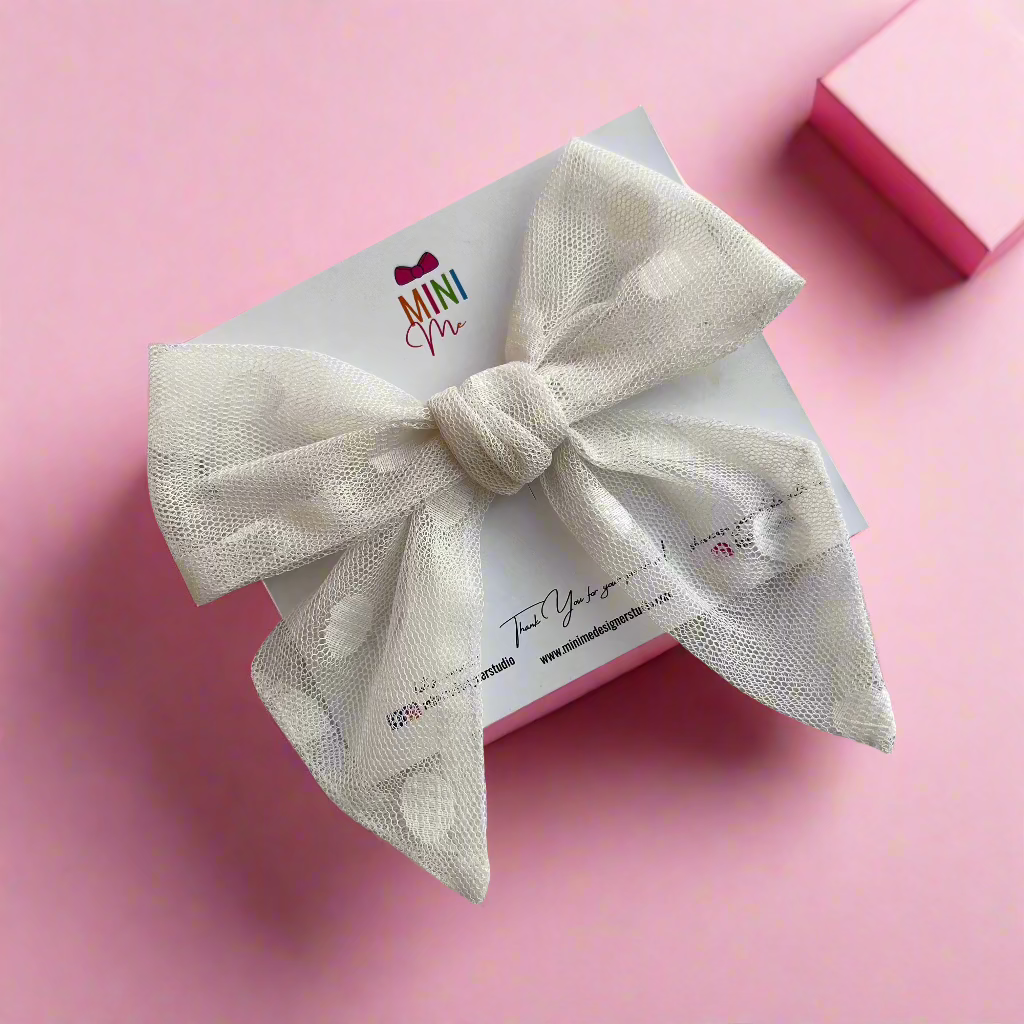 White Polka Dots Bridal Bow Hair Clip