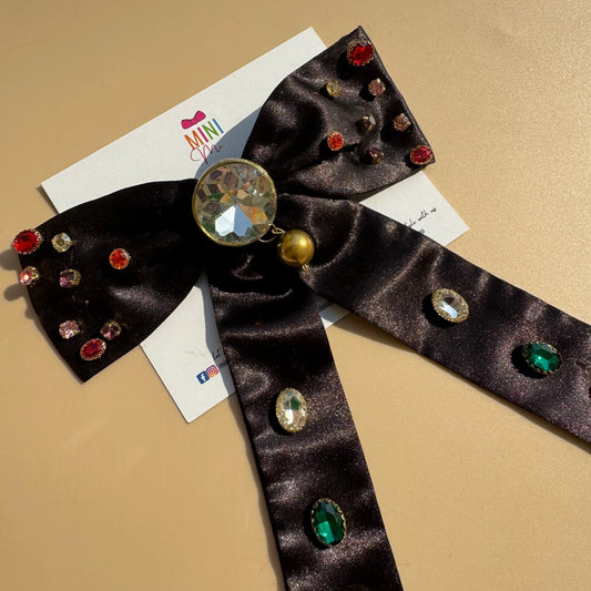 Black Luxe Jewel Embellished Bow Hair Clip