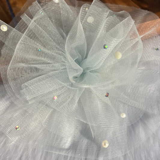 Light Blue Pearls Ruffled Flower Fascinator | Vintage Hair Clip