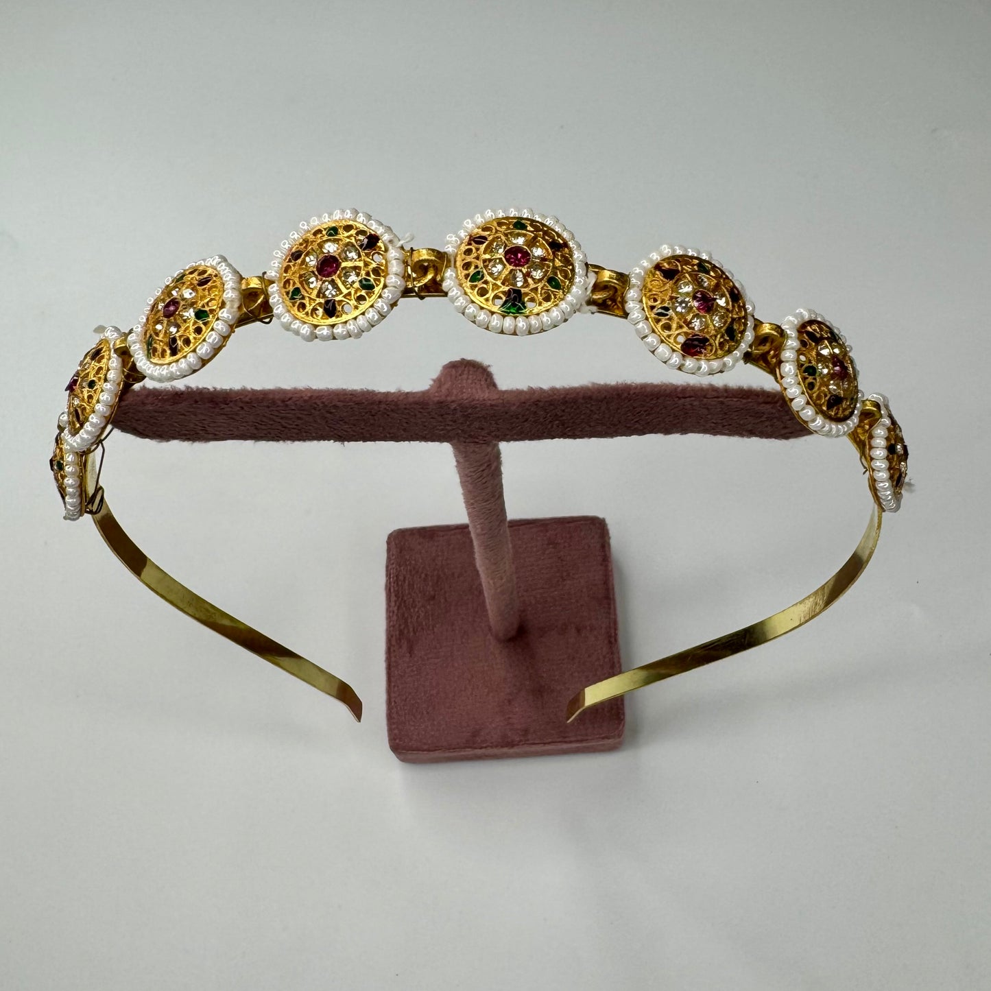 Pearl & Multicolor Kundan Round Motif Hairband