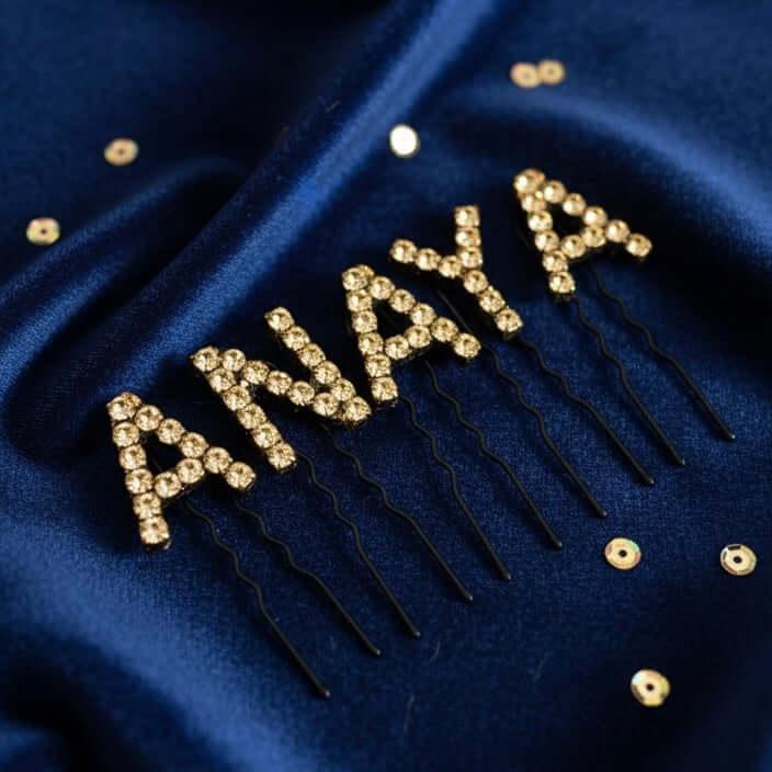 Custom Name Golden Crystal Letter Clips