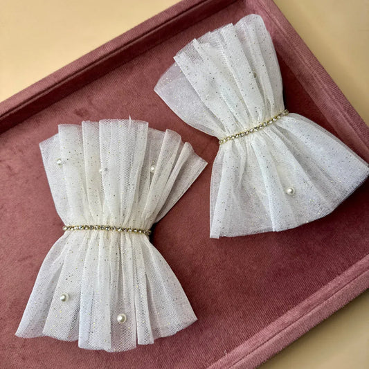 Ruffled luxe Tulle White Cuff Gloves