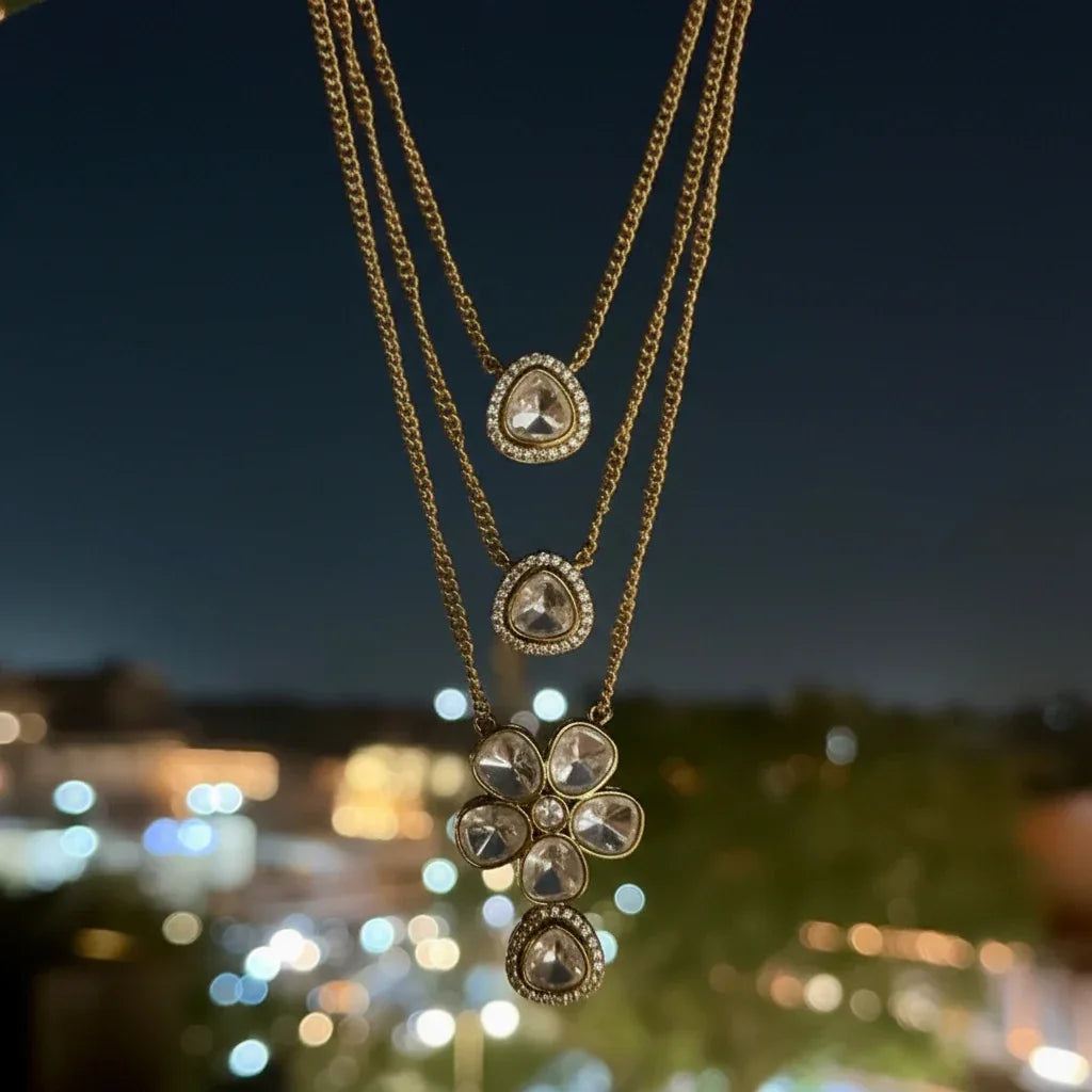 Layered Kundan Necklace & Earring Set
