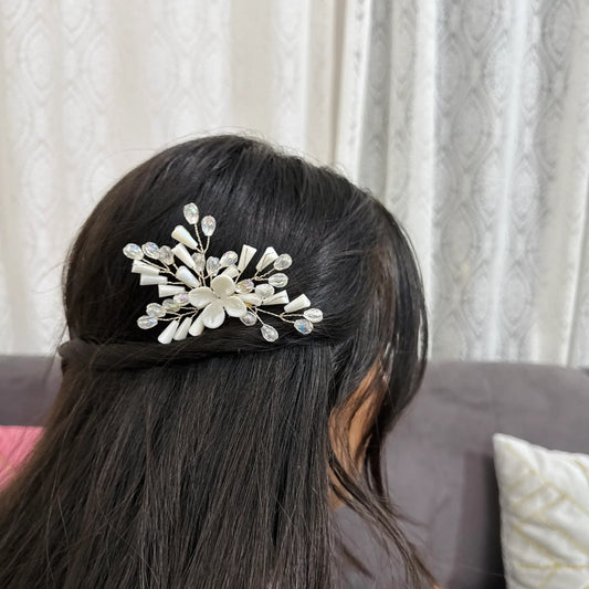 Pearl Petal Spark Hairpin | Elegant Bridal Hair Accessory with Crystals