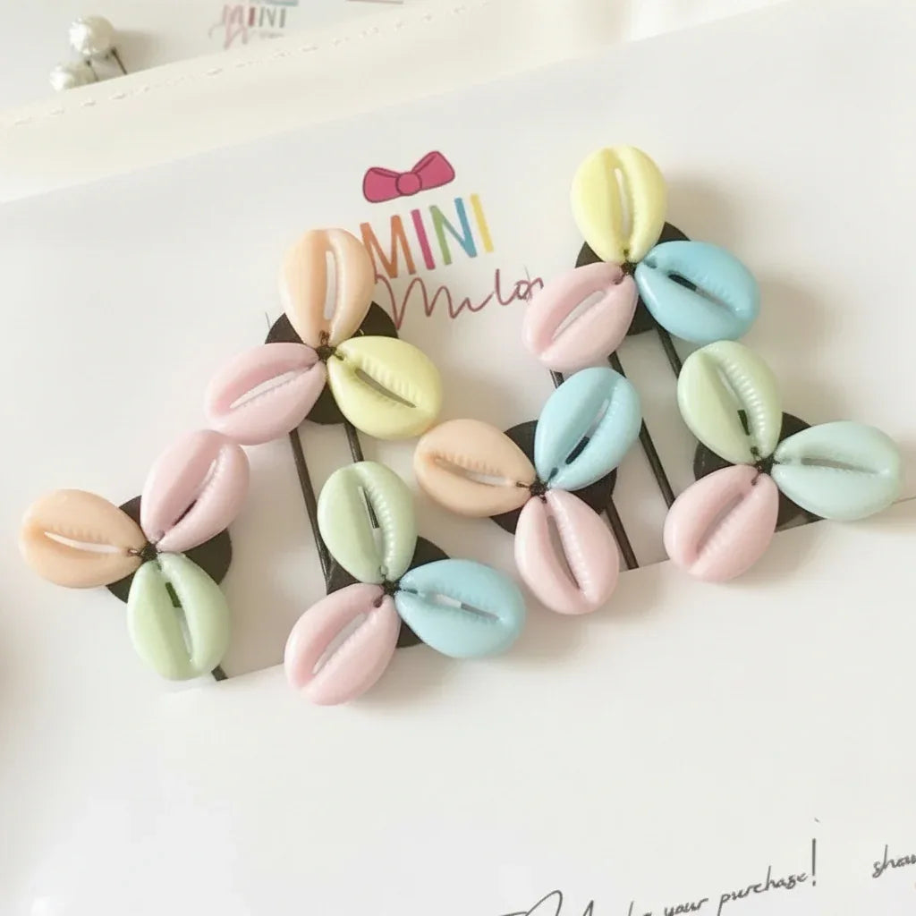 Pastel Cowrie Shell Flower Hair Pins โ Set of 5
