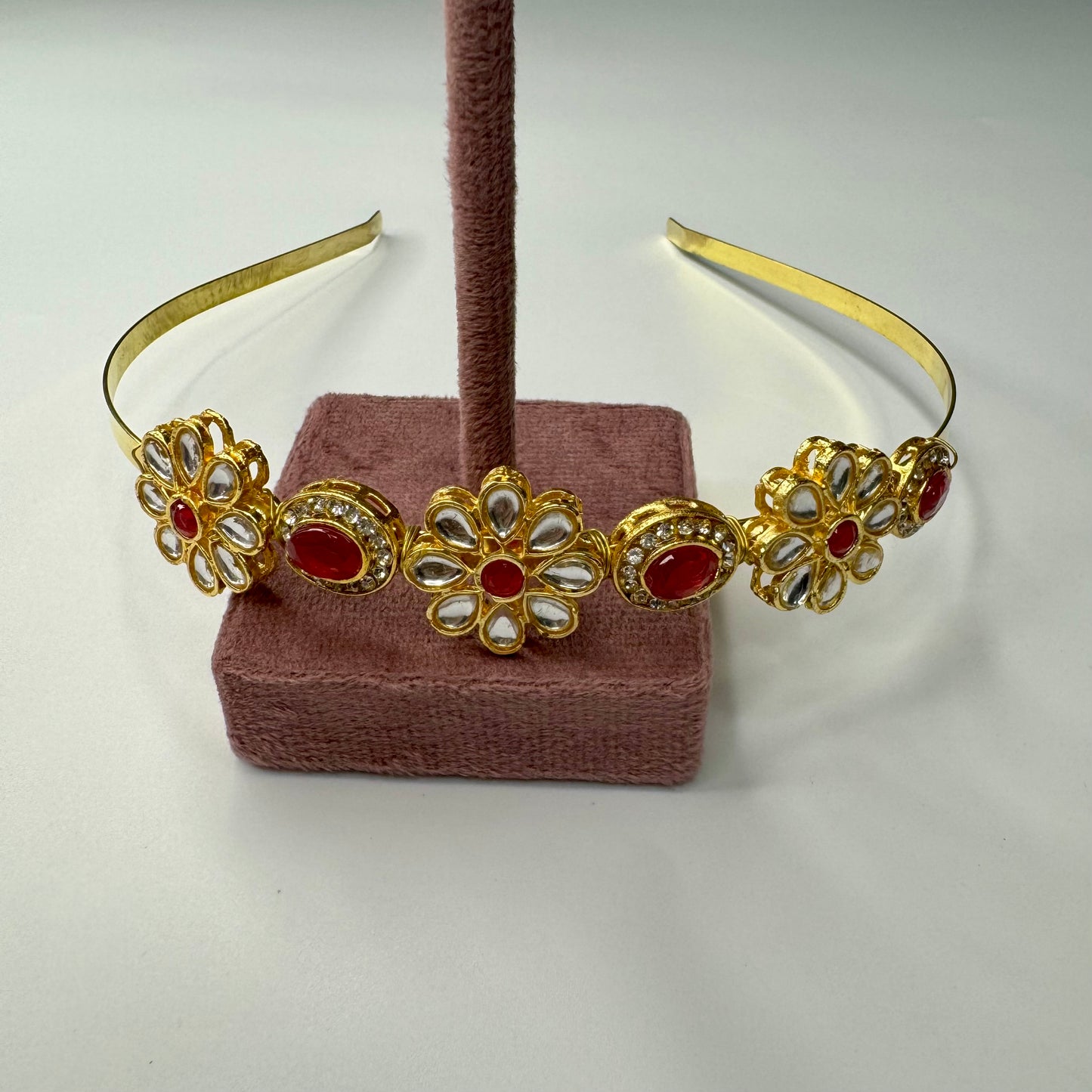 Golden Polki Ruby Kundan Flower Hairband