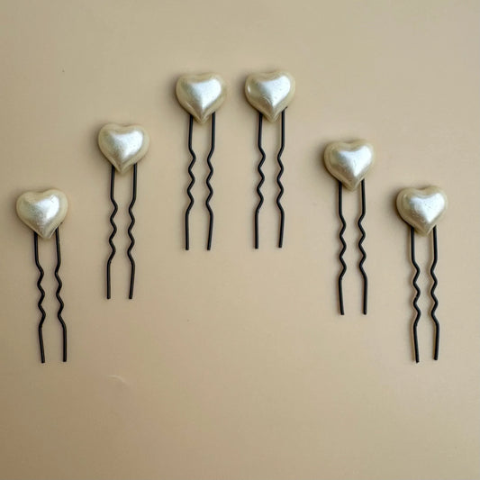 Pearl Heart Bun Pins Set of 6 – Bridal & Party Hair Accessories