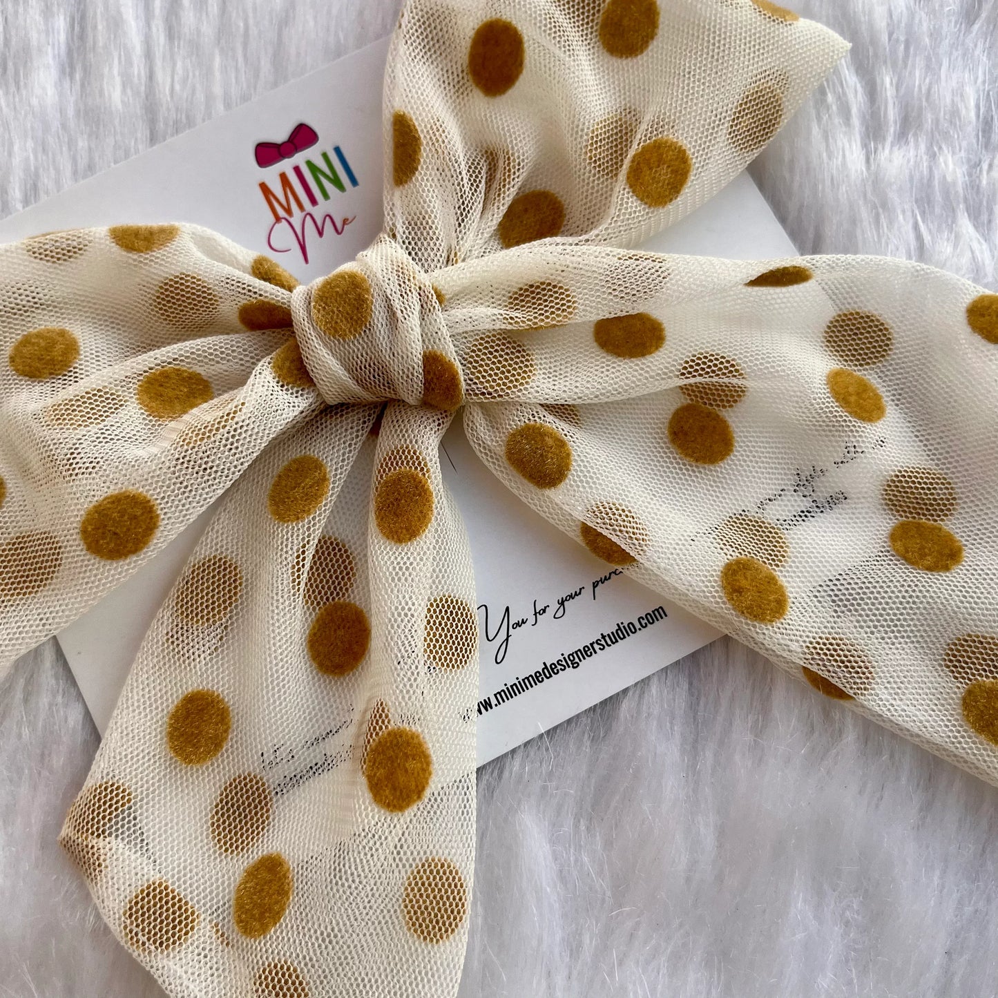 White and Tan Polka Dots Bow Headband for Baby Girl