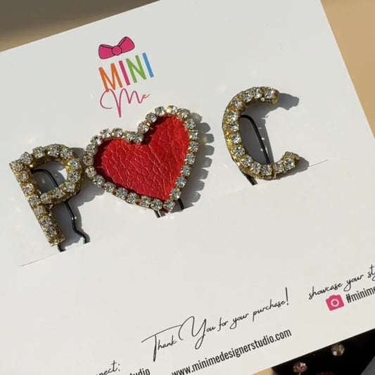 Custom Name Initials with Heart Hair Pin Set for bridal hair style