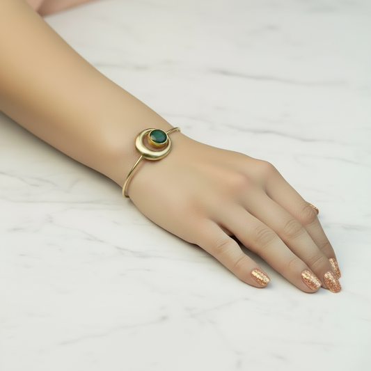 Emerald Crescent Adjustable Golden Bracelet