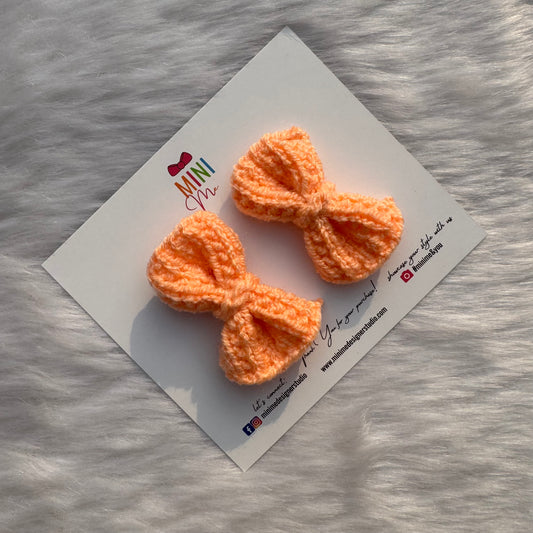 Peach Knitted Bow Hair Clip Set