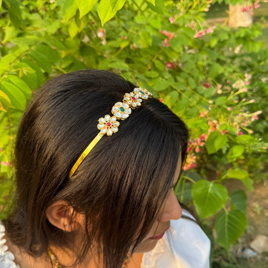 Polki Kundan Hairband | Festive Floral Hair Accessory