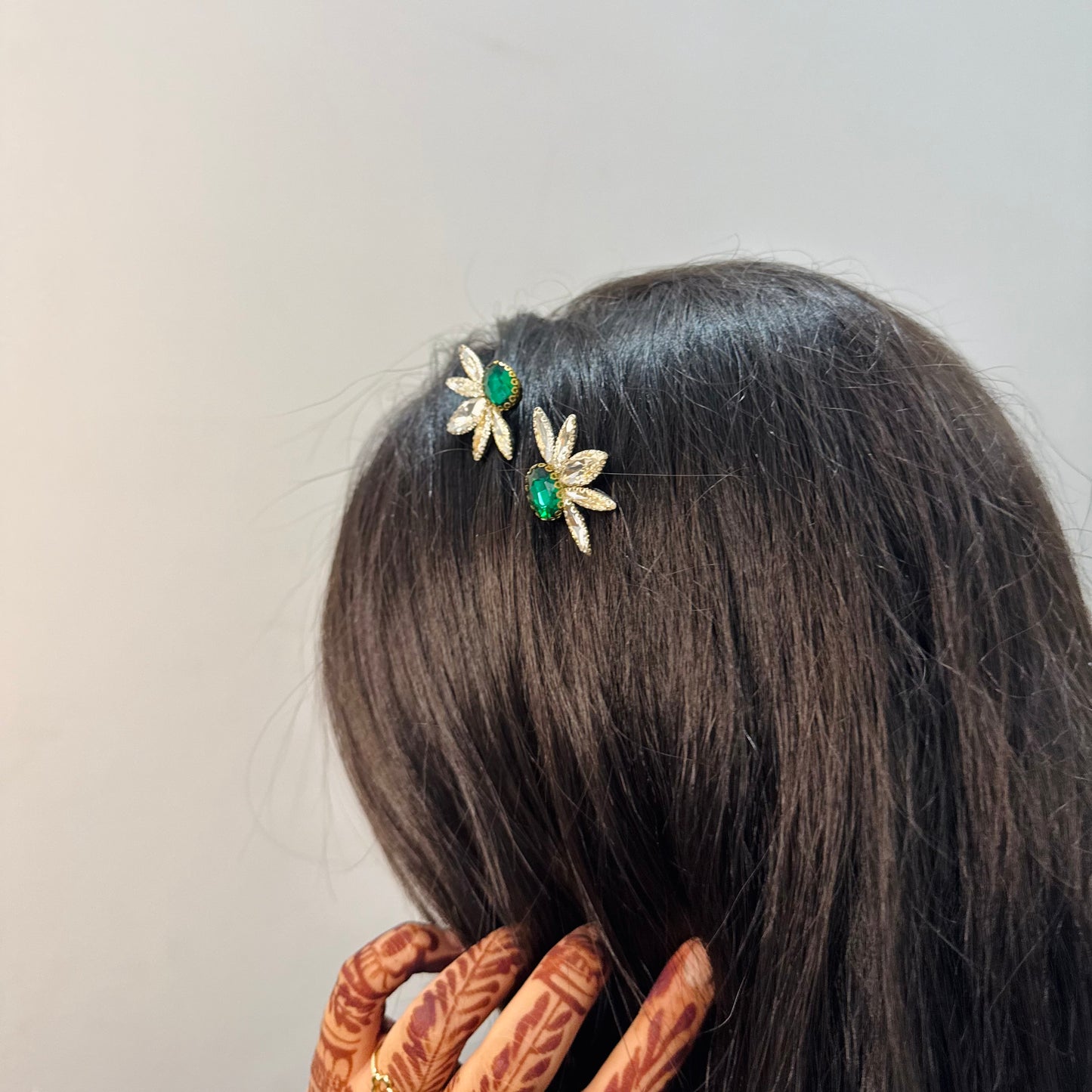 Emerald Green and silver Winged Hair Pin Set Mirror Pair