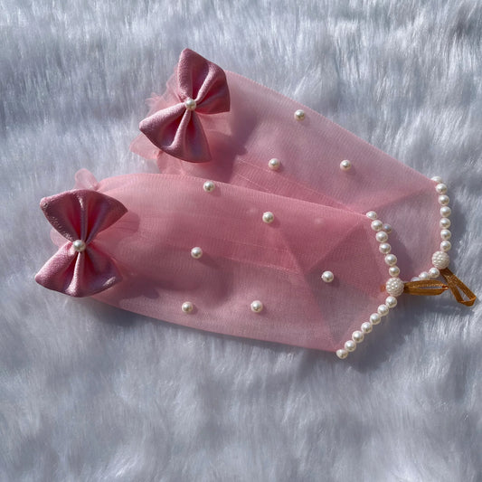 Pink Princess Fingerless Net Gloves with Bow