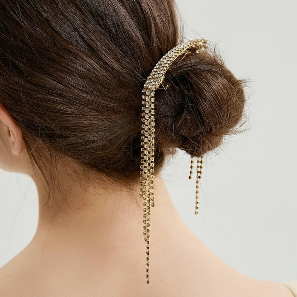 Crystal Rhinestone Tassel Barratte Clip