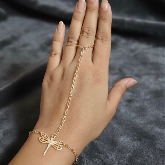Golden Dragonfly Hand Harness Bracelet