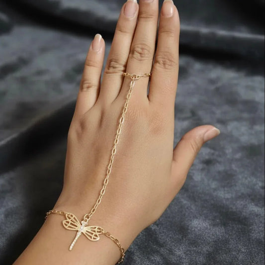 Golden Dragonfly Hand Harness Bracelet