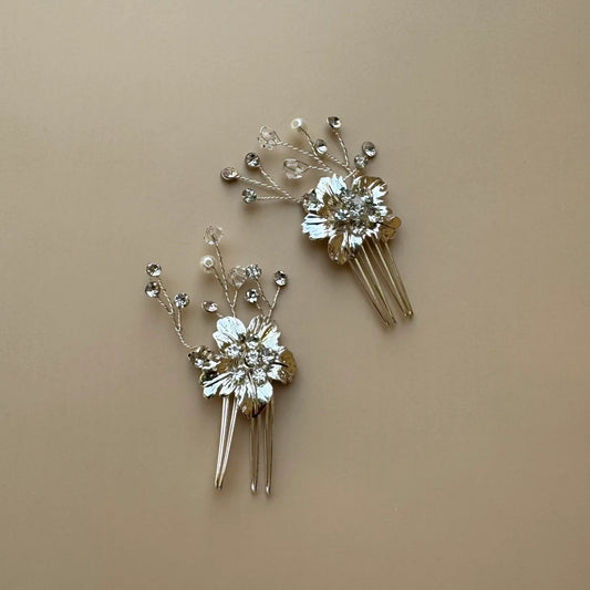 Silver Blossom Bridal Hair Pins - Set of 2