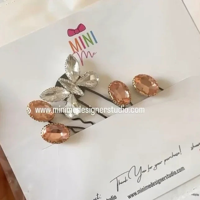 Blush Spark Butterfly & Gem Stone Hair Pin Set