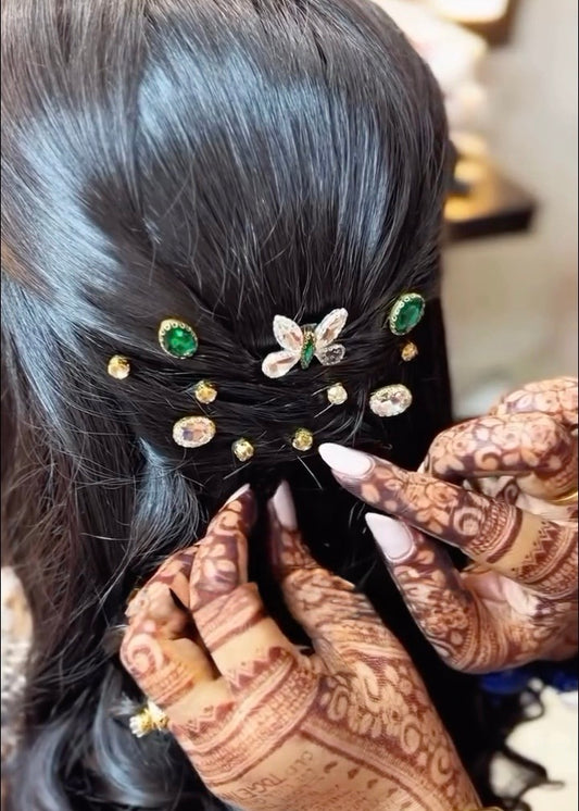 Emerald Butterfly & Crystal Accent Hair Pin Set