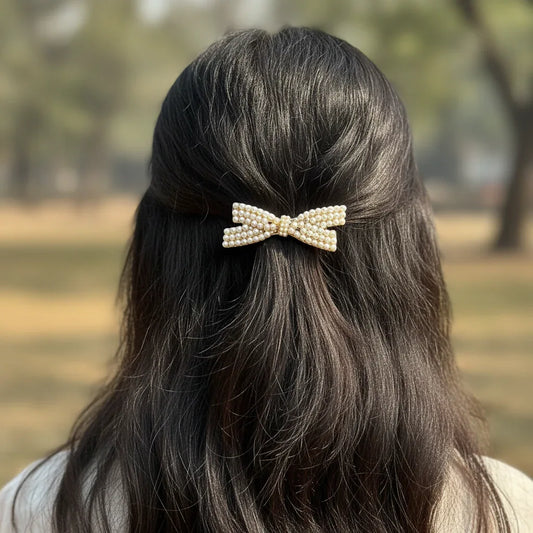 Stone Pearl Bow Hair Clip