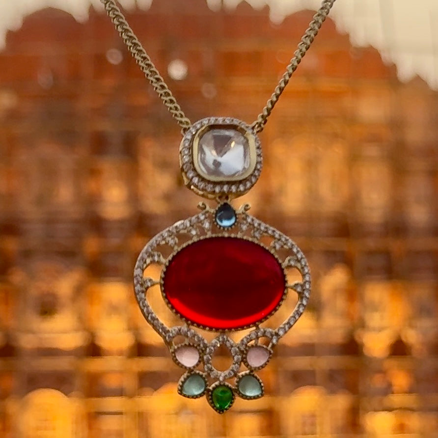 Regal Ruby & Kundan Pendant Necklace