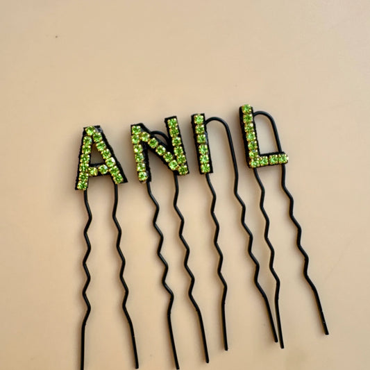 Custom Name Green Crystal Letter Clips (Small)