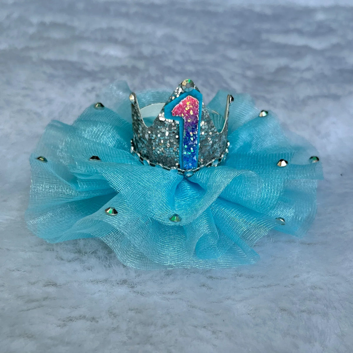Personalised Sky Blue Birthday Number Crown Hair Clip