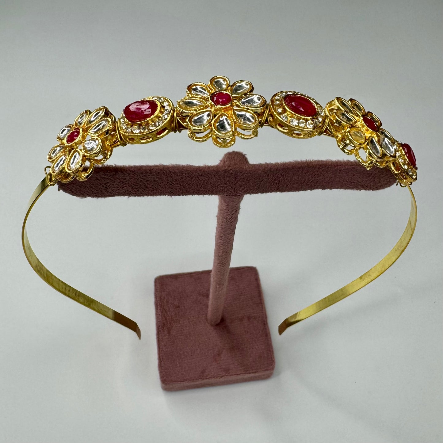 Golden Polki Ruby Kundan Flower Hairband