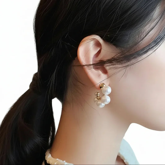 Gold-Plated Pearl Cluster Alloy Stud Earrings