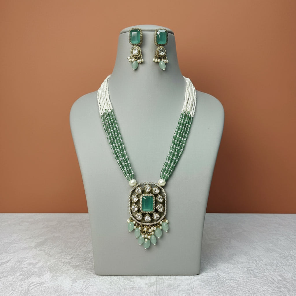 Pearl & Kundan Rani Haar with Matching Earrings