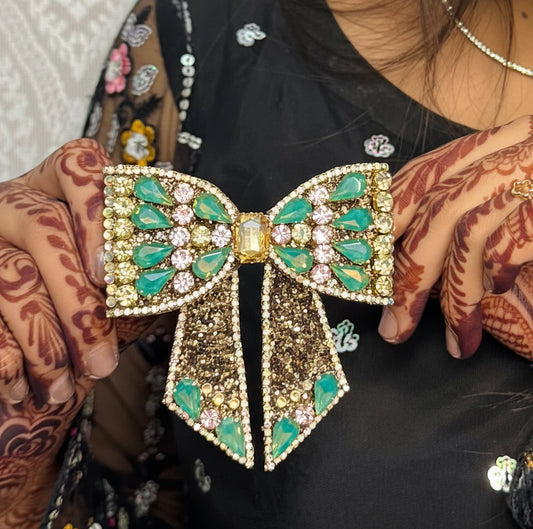 Bejewelled Green Luxe Bow Hair Clip