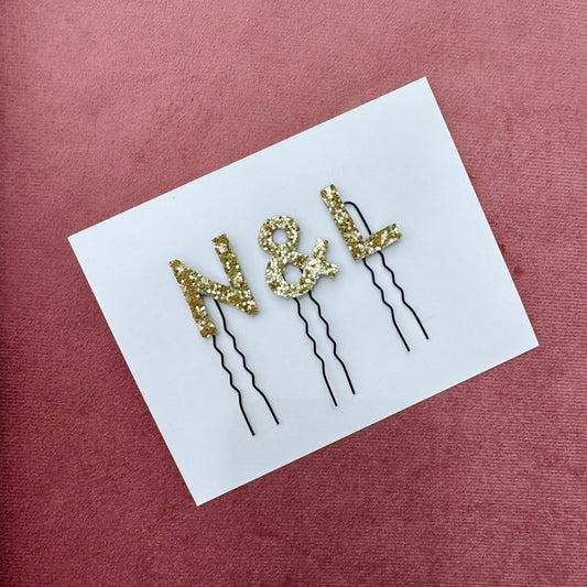 Custom Couple Initial Hair Pin Set - A & B