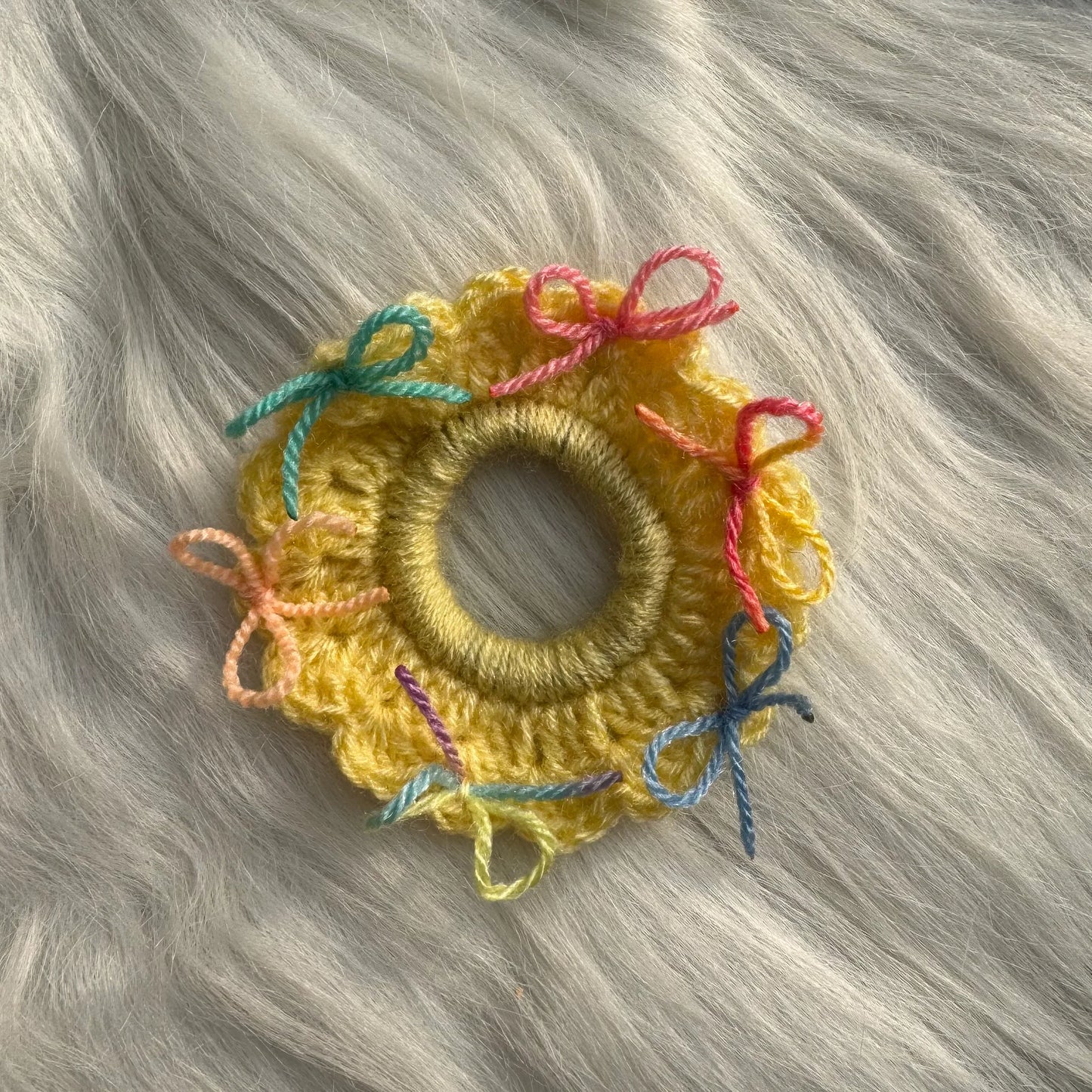 Yellow Bow Knitted & Plush Crochet Hair Tie Scrunchie