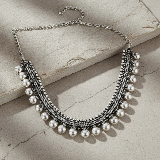 Oxidised Silver-Toned Necklace with Ghungroo Detailing