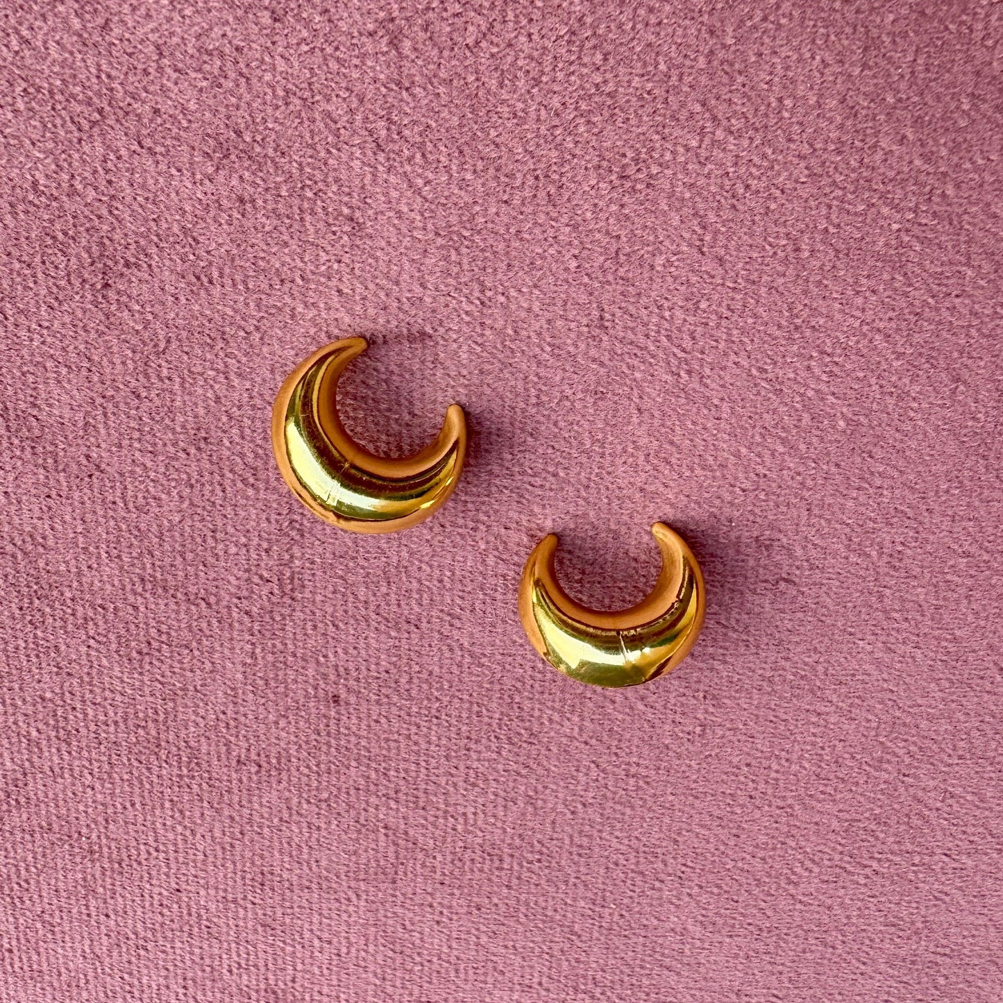 Golden Crescent Moon Stud Earrings