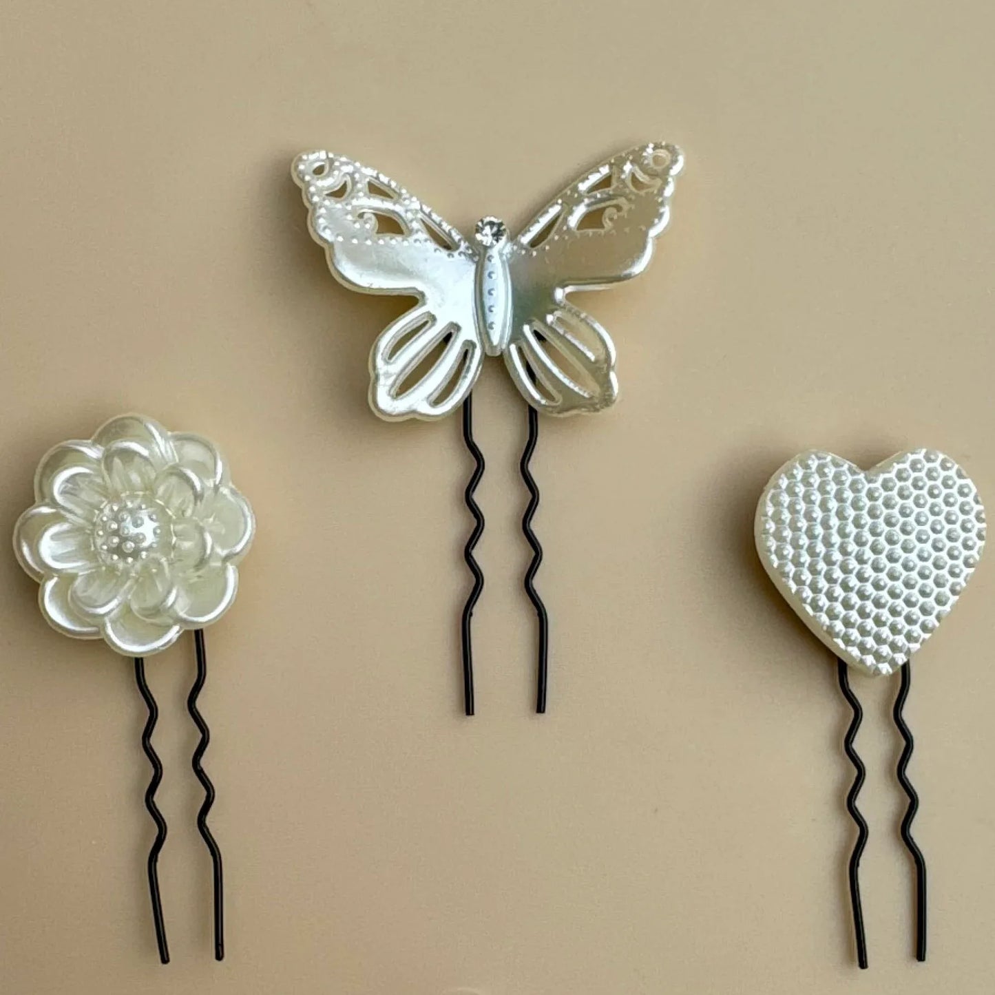 Butterfly & Bloom Pearl Bun Pins Set