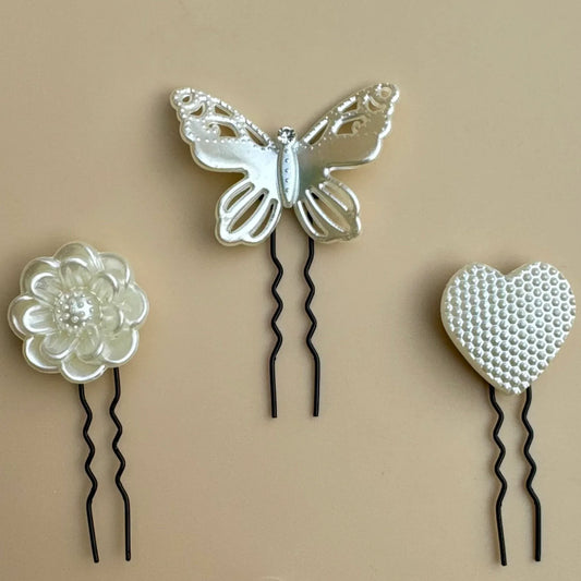 Butterfly & Bloom Pearl Bun Pins Set