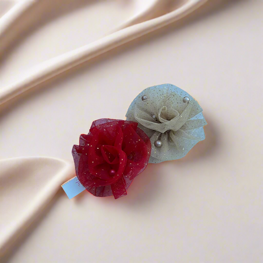 Red & Gold Bloom Hair Ties – Set of 2