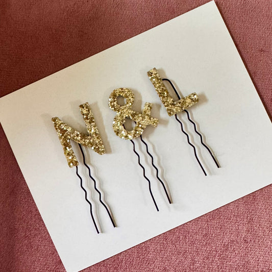 Custom Couple Initial Hair Pin Set - A & B