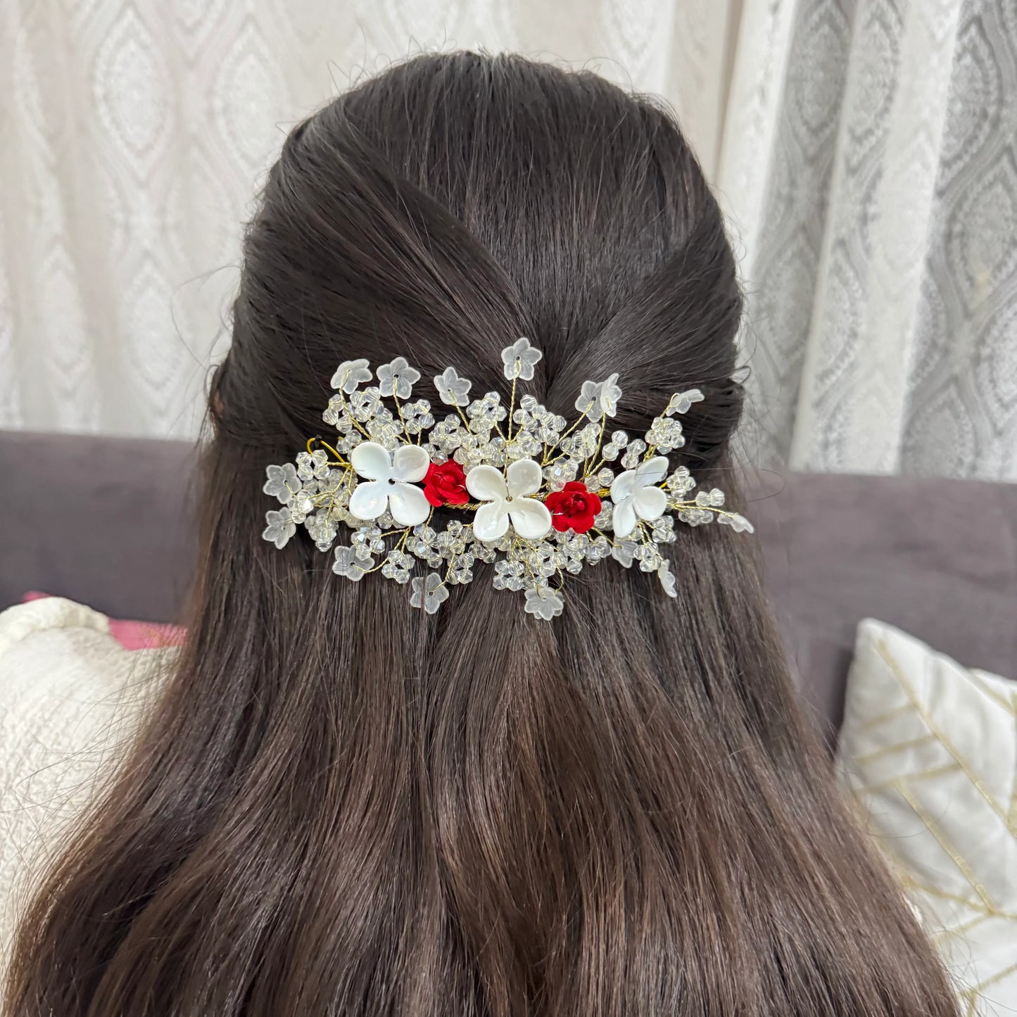Scarlet Bloom Hair Vine | Red & White Floral Crystal Hair Accessory