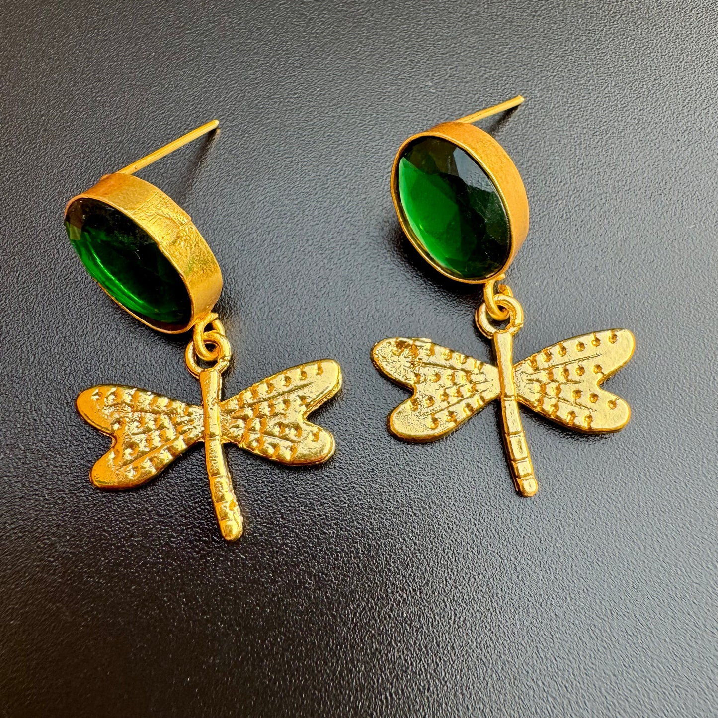 Emerald Dragonfly Drop Earrings